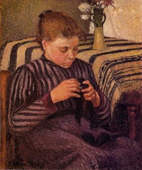 Camille Pissarro : Young Girl Mending Her Stockings